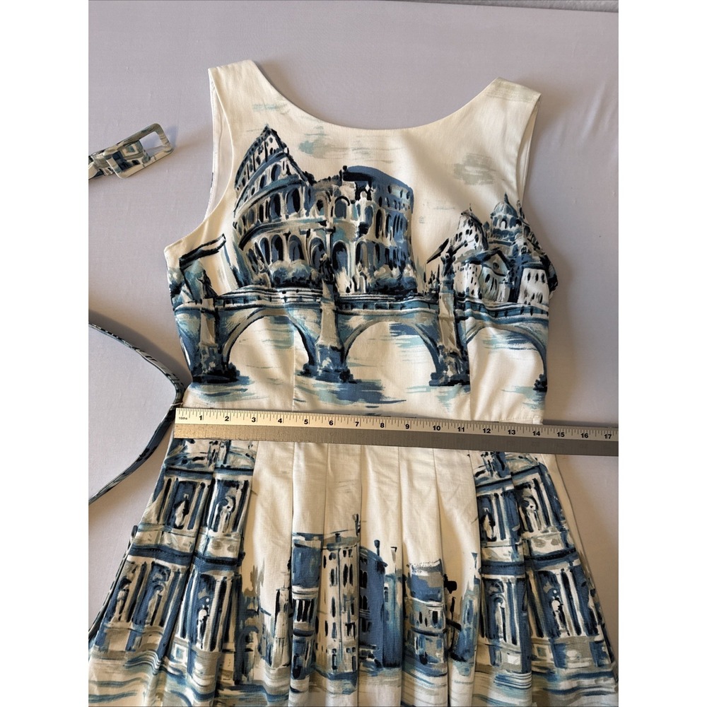 Talbots Painterly Scenic Rome Fit & Flare Dress 2 Pockets Belted  Brunch Artsy - Picture 8 of 12